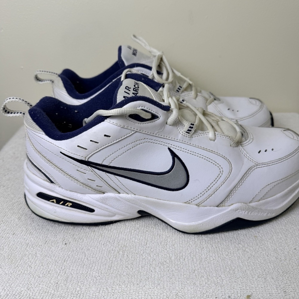 Nike Air Monarch IV White Navy Training Shoes Men's Size 12